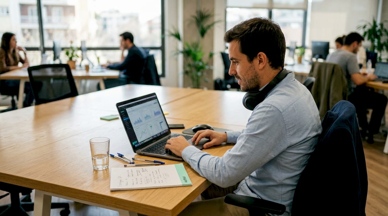 Especialista analizando los resultados de una campaña automatizada a través de gráficos.