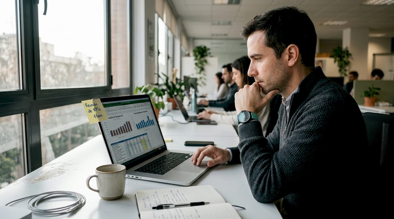 Profesional analizando información en un espacio de trabajo compartido