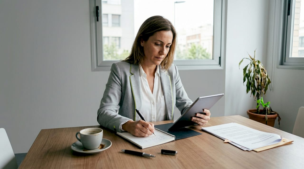 Gerente revisando oportunidades de negocio en una oficina moderna