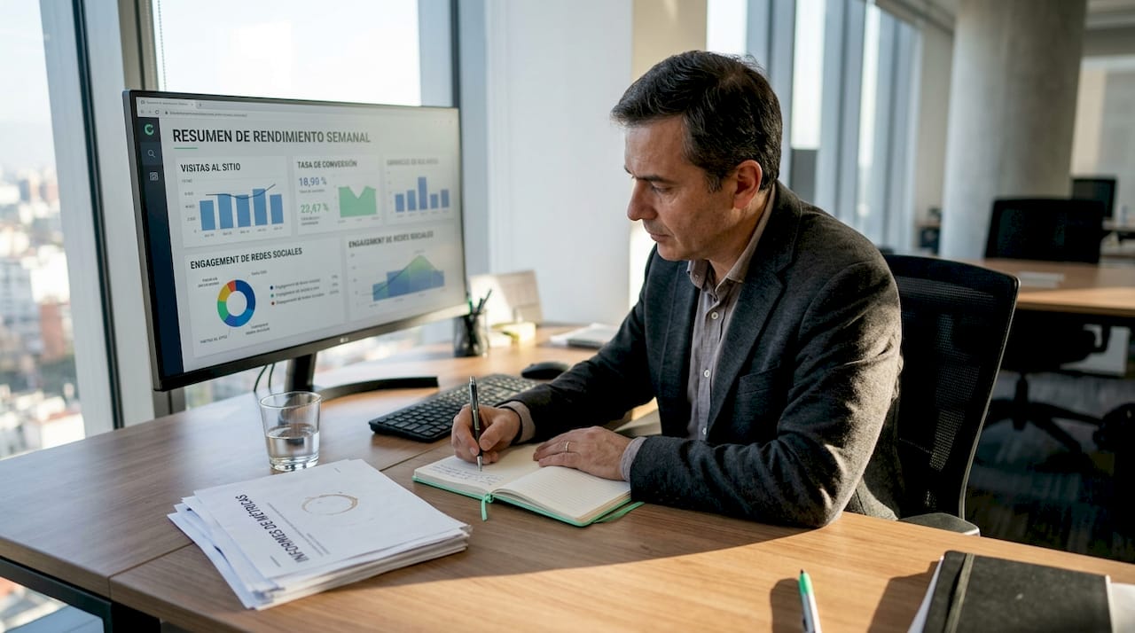 Directora analizando los resultados de retorno de inversión en canales digitales.