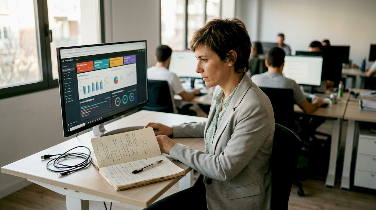 Ejecutiva analizando los resultados de las campañas de marketing digital