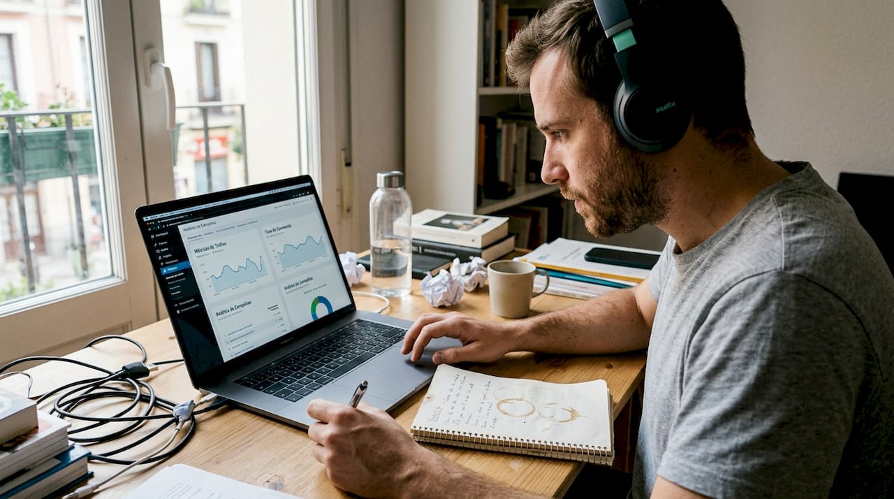 Especialista analizando el nivel de interacción digital desde su portátil