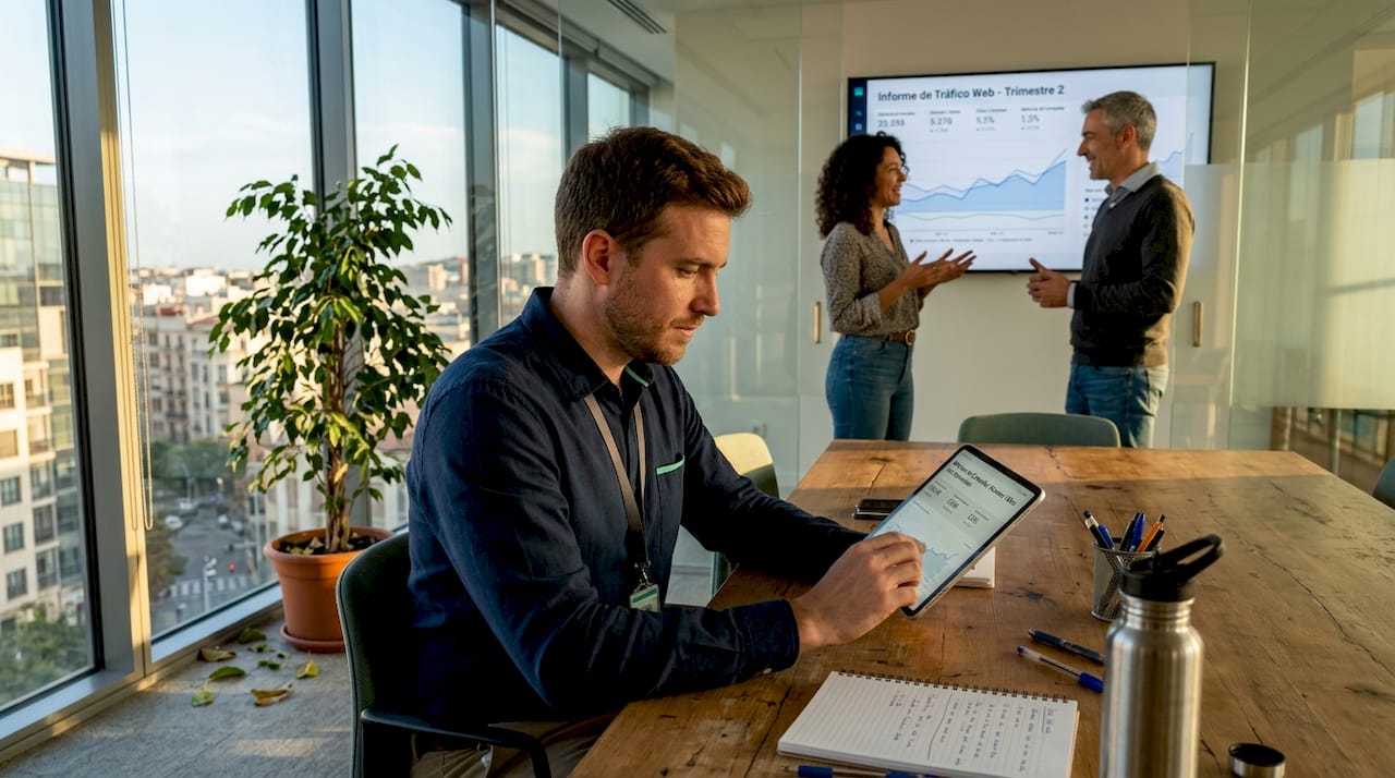 El equipo de marketing analiza los resultados de sus campañas en la oficina.