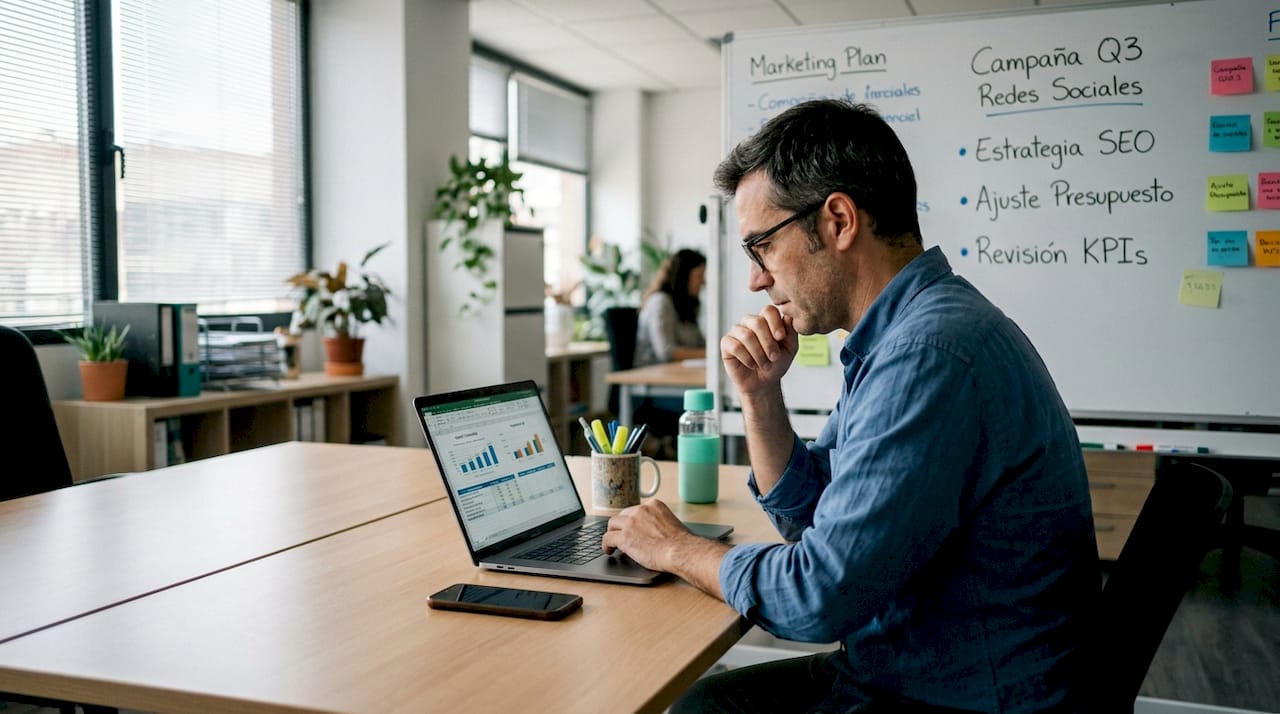 Especialista analizando información en su oficina de atención al cliente