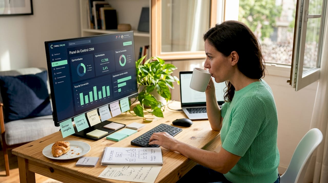 Consultor trabajando desde su despacho en casa