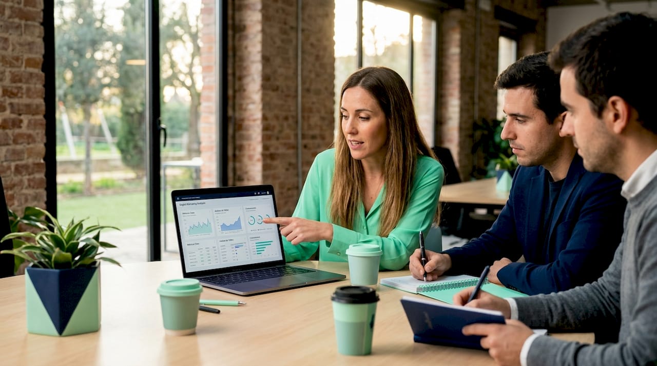 Equipo revisando y analizando datos de campañas de marketing en diferentes canales