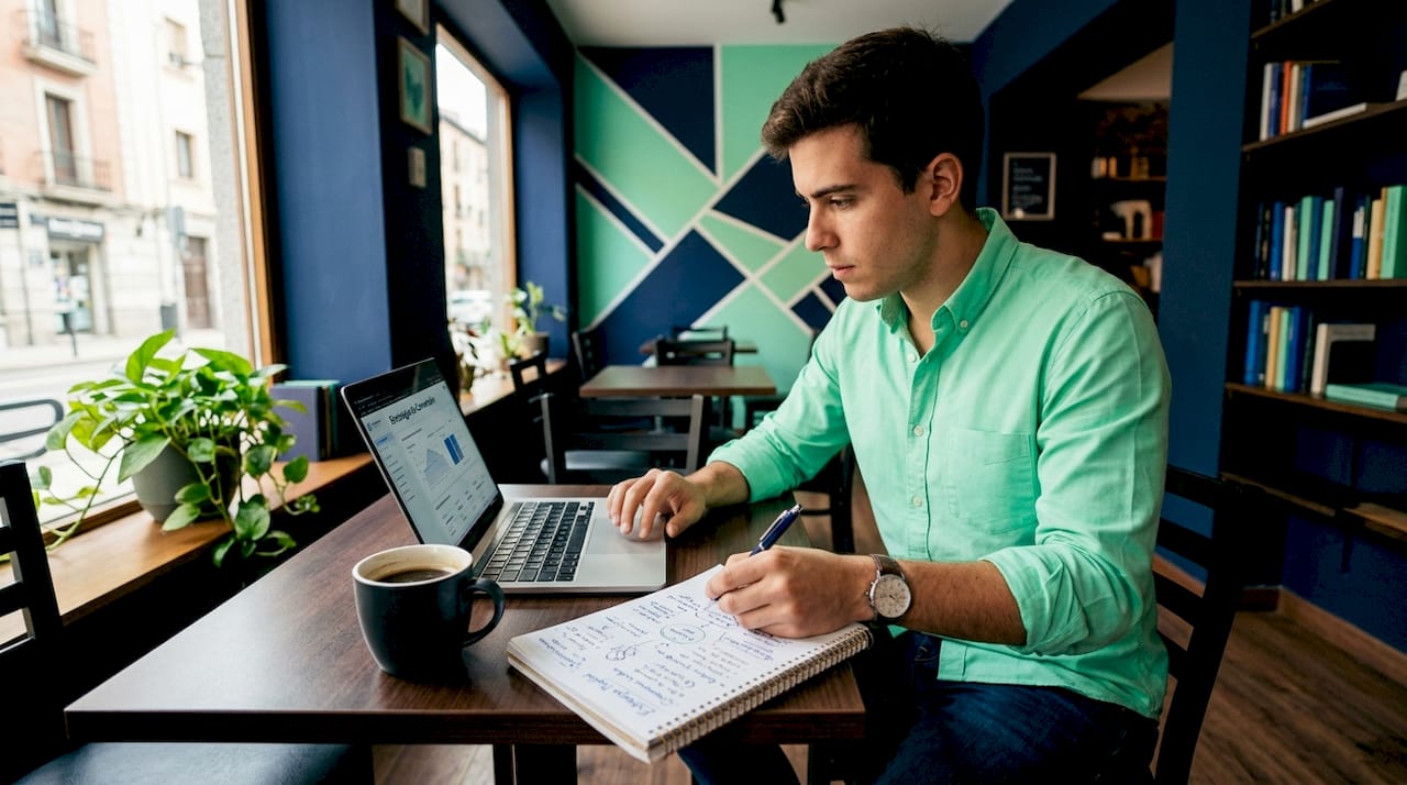 Empresario trabajando desde casa con su portátil