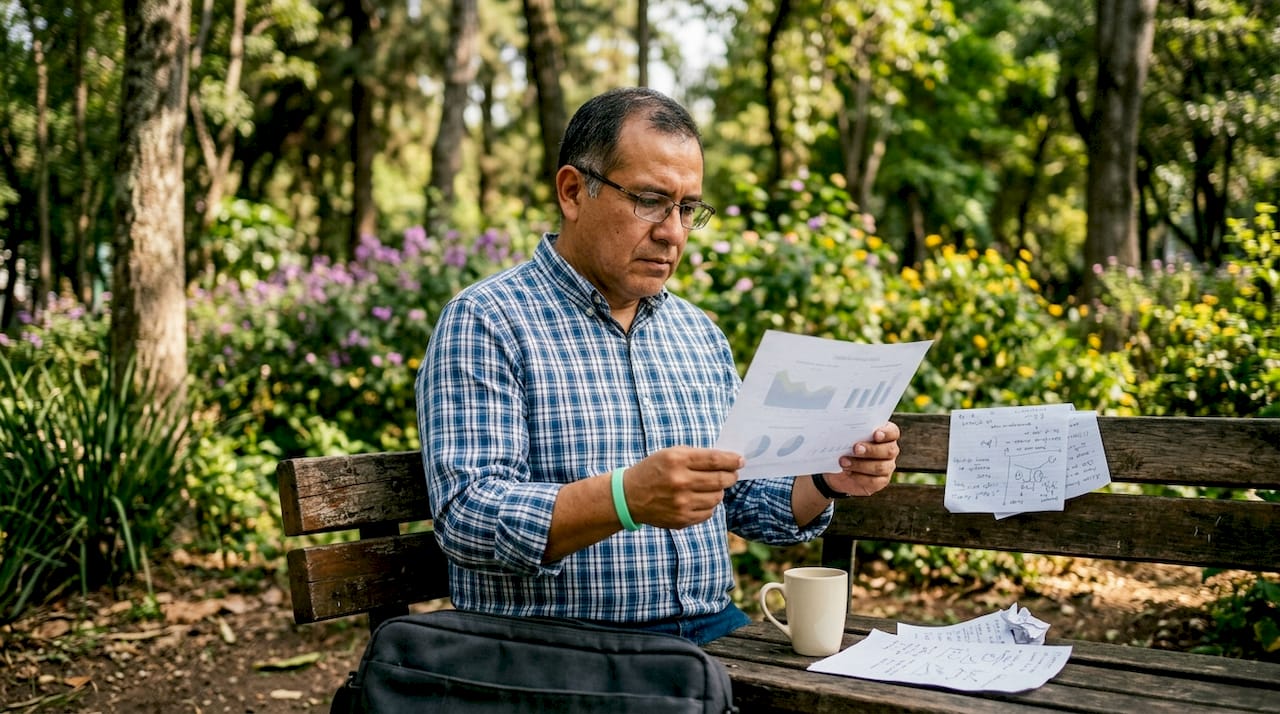 Ejecutivo analizando informes de predicción de datos en su despacho