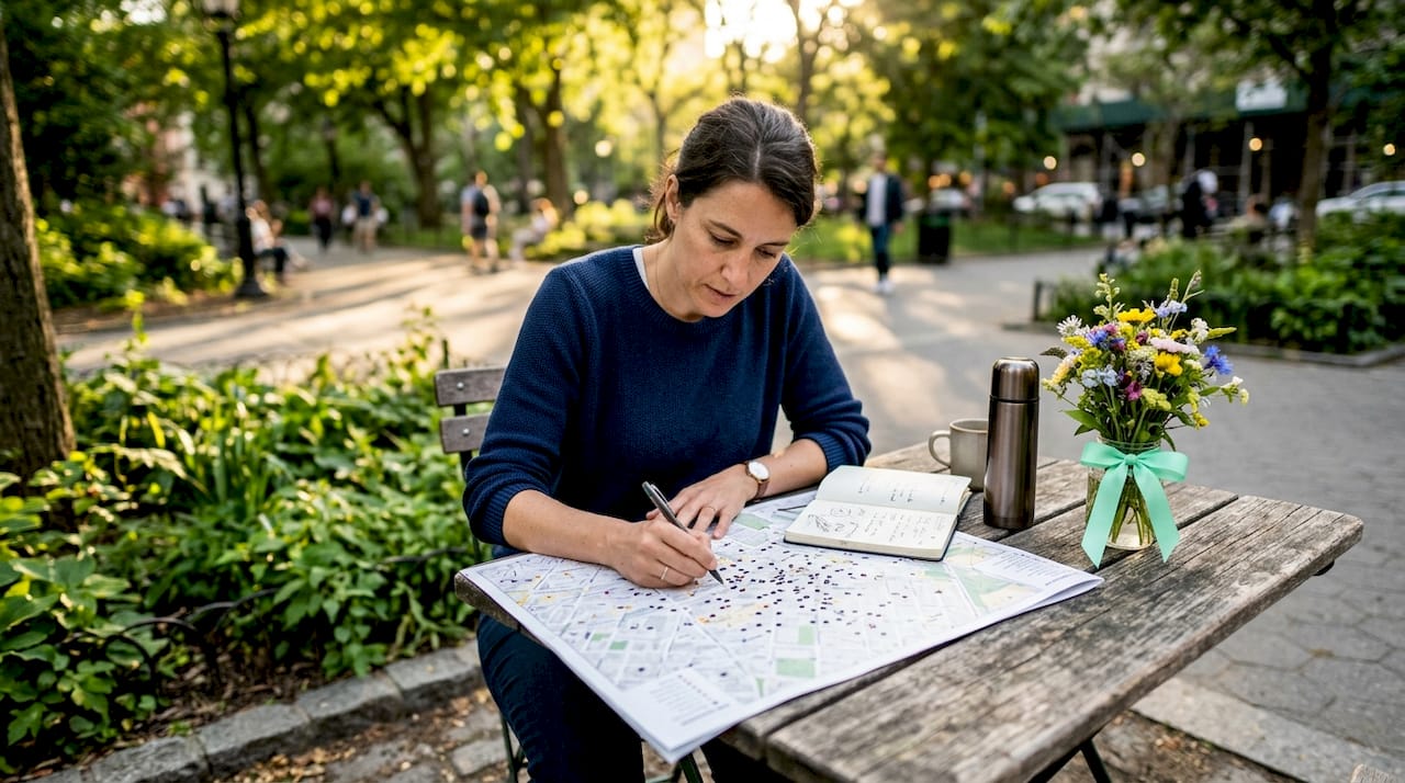 Profesional revisando un mapa de oportunidades de negocio en una oficina moderna